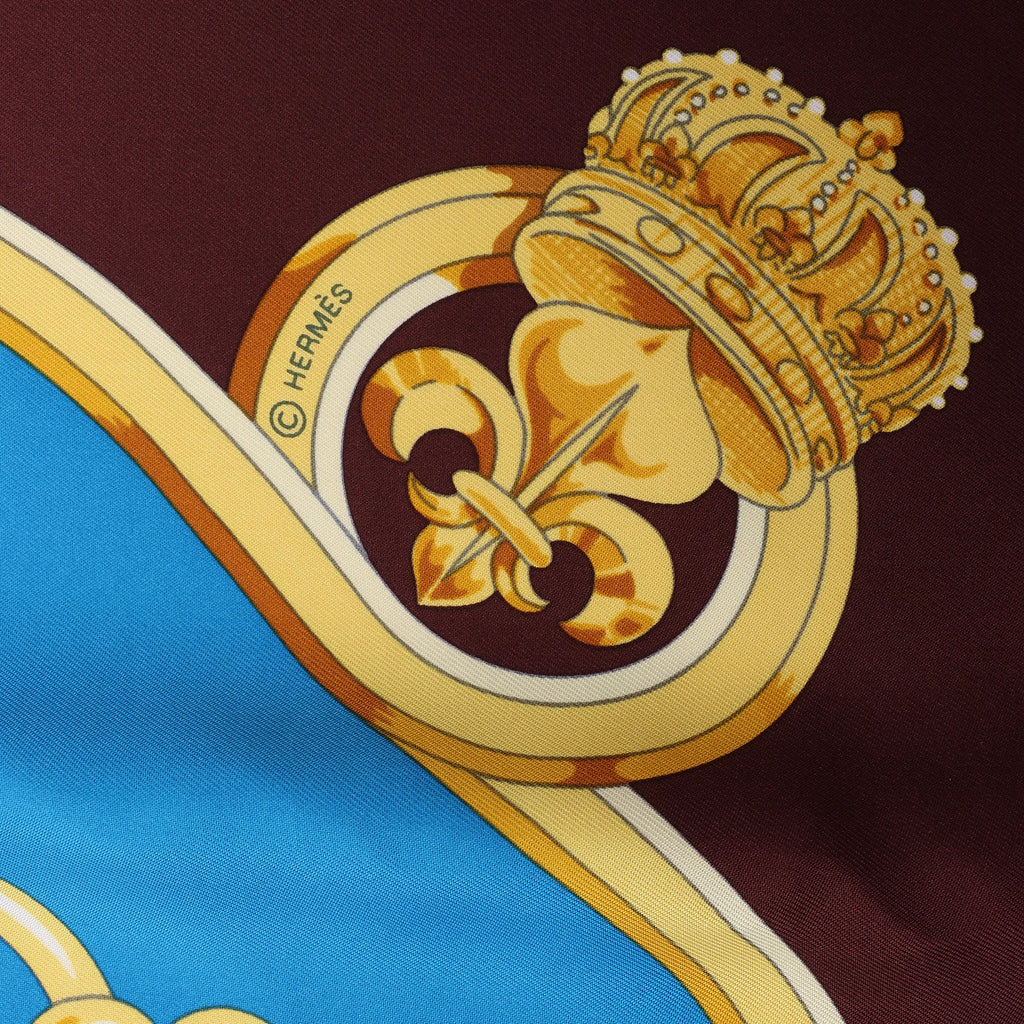Hermès Carré 140 "Eperon d'Or" Silk handkerchief in Blue x Brown