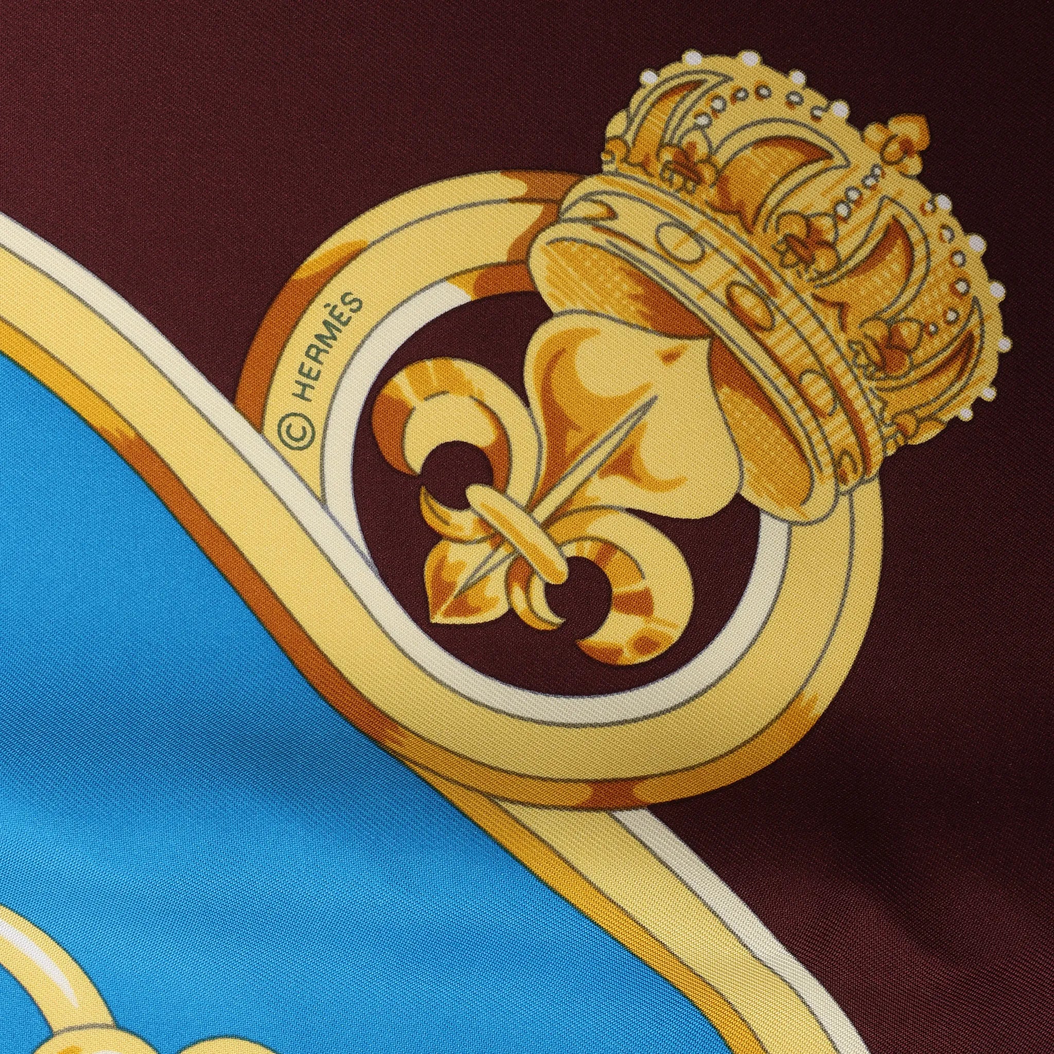 Hermès Carré 140 "Eperon d'Or" Silk handkerchief in Blue x Brown