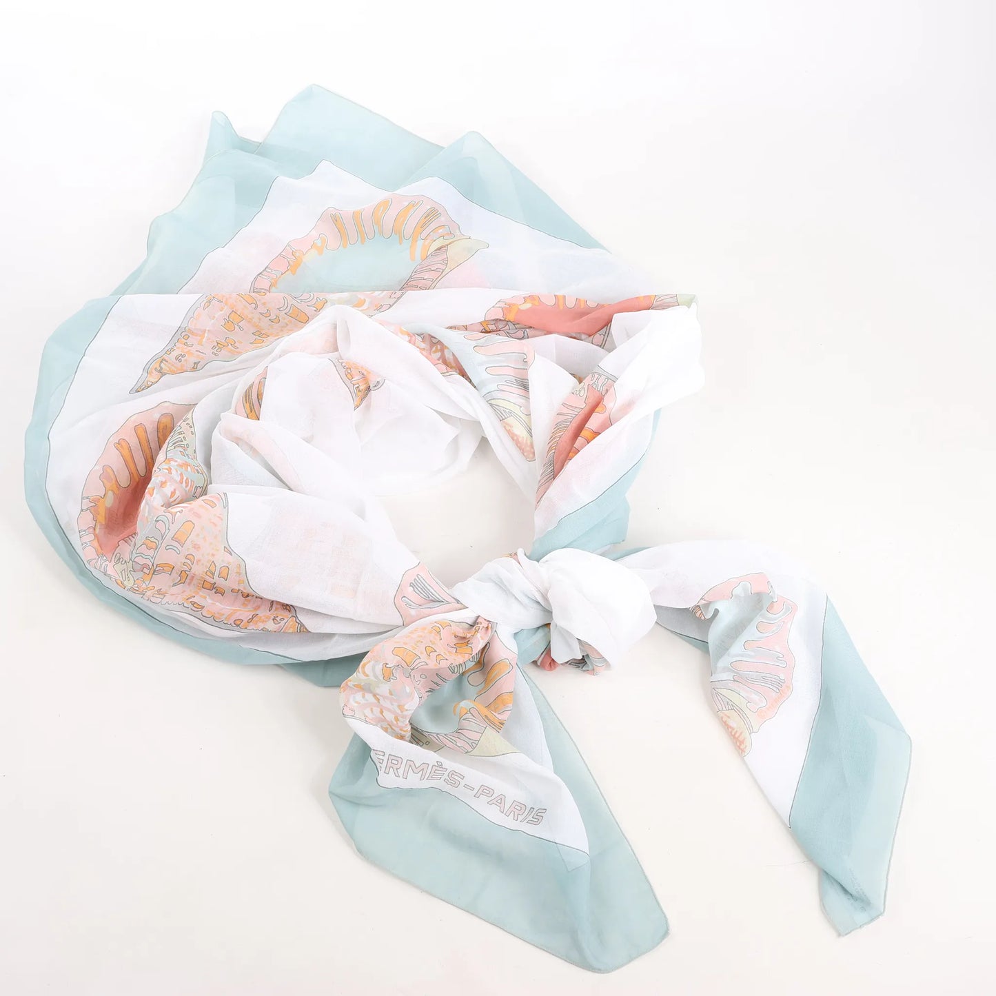 Mouchoir Hermès Carré « Coquillage » en coton bleu