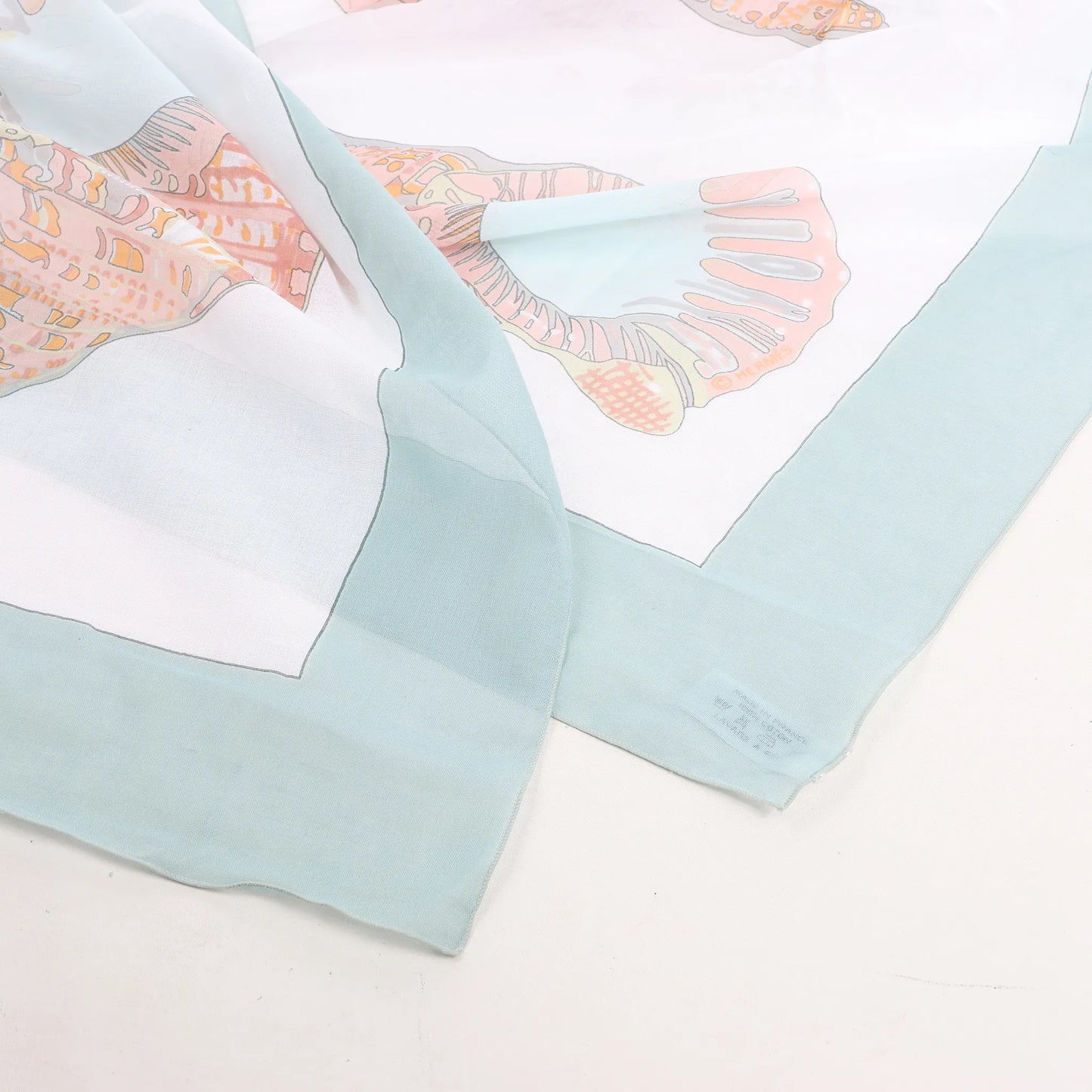 Mouchoir Hermès Carré « Coquillage » en coton bleu