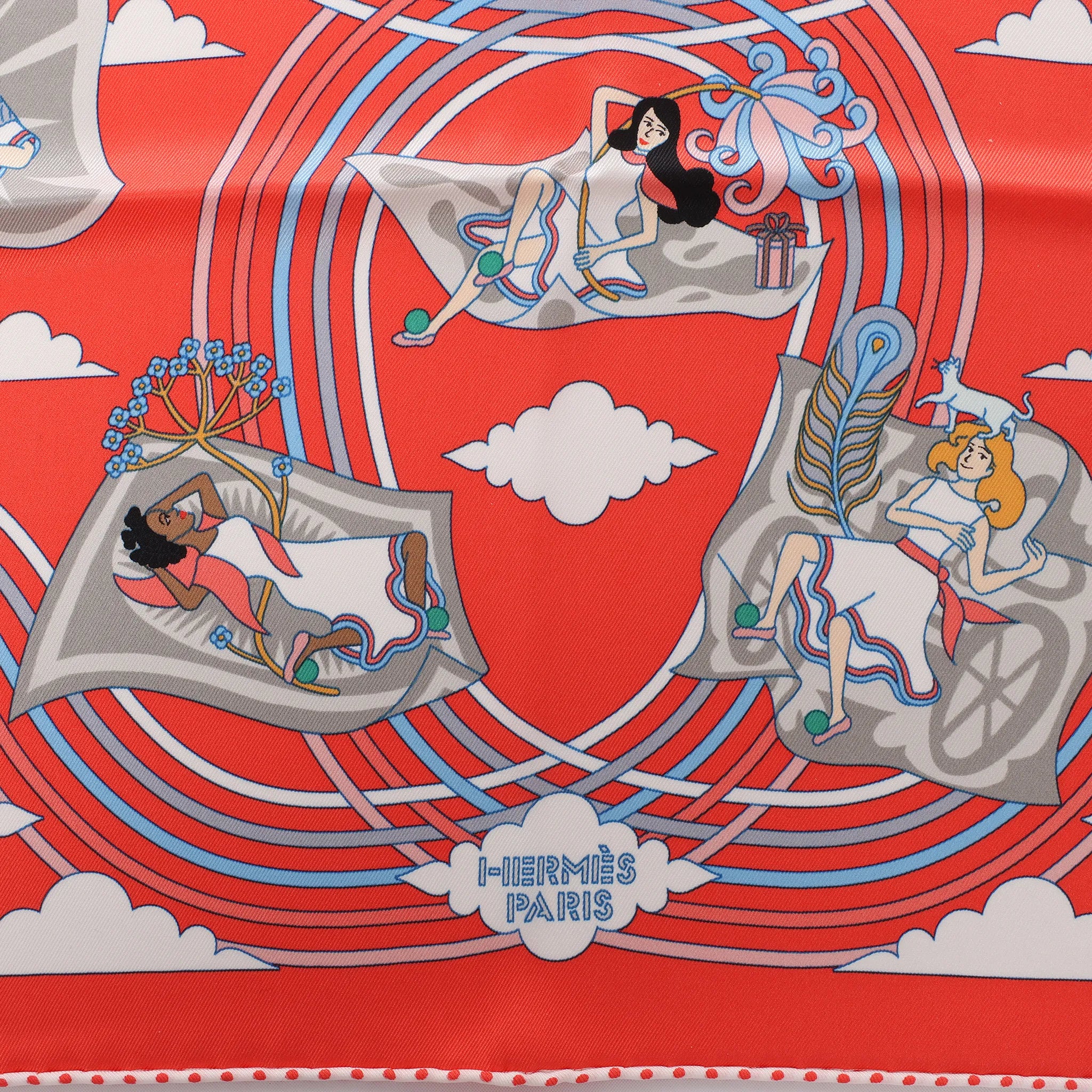 Hermès Carré 70 "CARRES VOLANTS" Silk handkerchief in Red