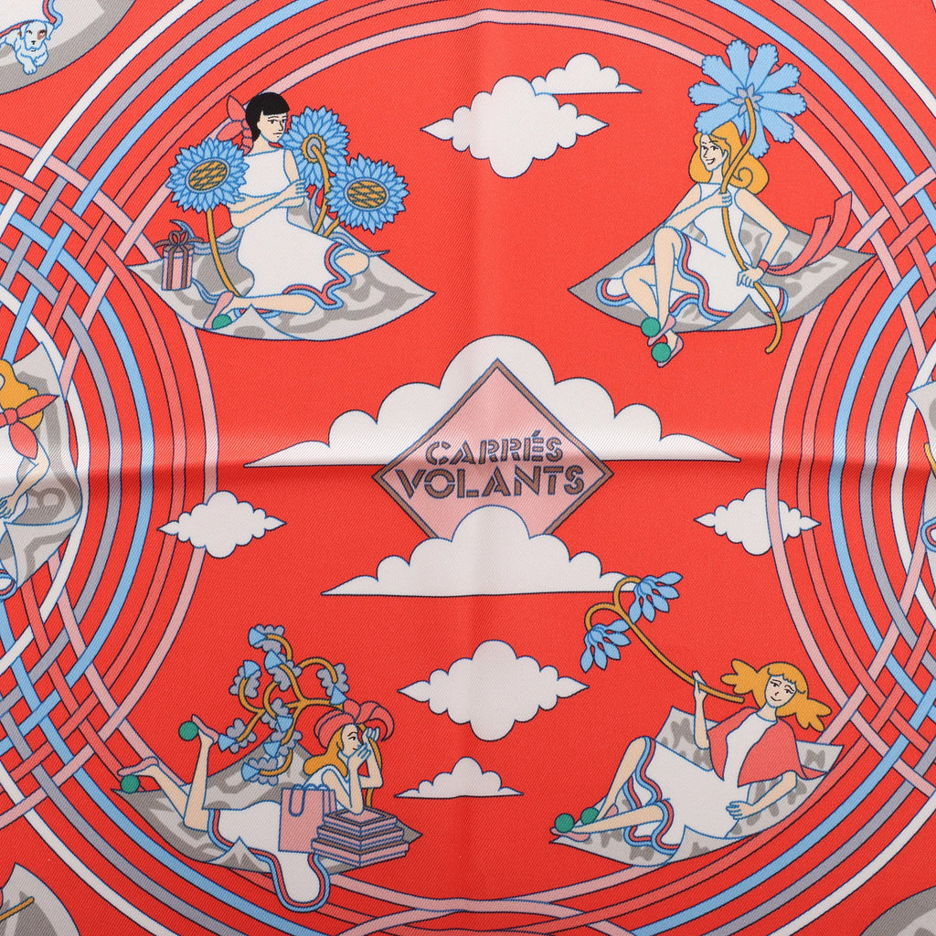 Hermès Carré 70 "CARRES VOLANTS" Silk handkerchief in Red
