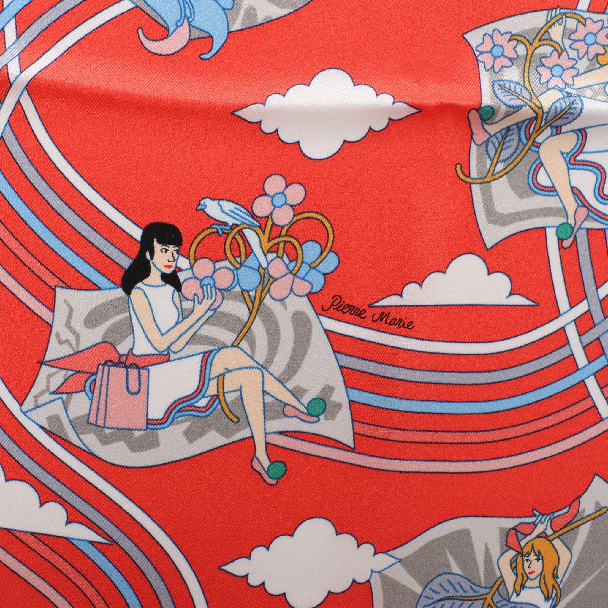 Hermès Carré 70 "CARRES VOLANTS" Silk handkerchief in Red