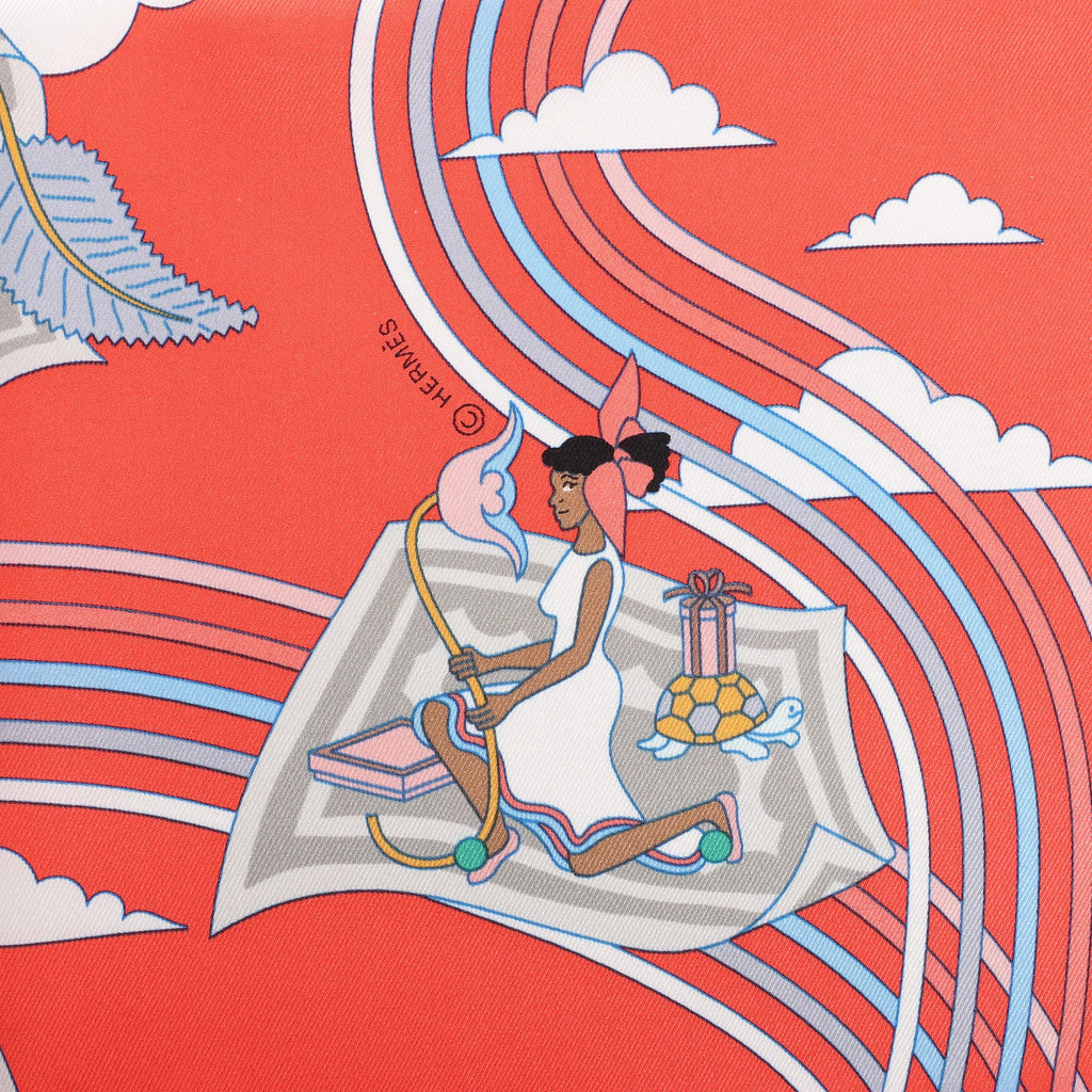 Hermès Carré 70 "CARRES VOLANTS" Silk handkerchief in Red
