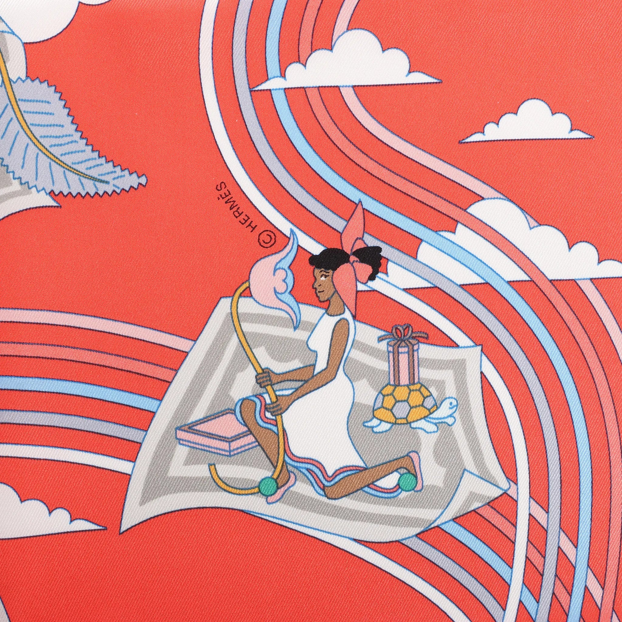 Hermès Carré 70 "CARRES VOLANTS" Silk handkerchief in Red