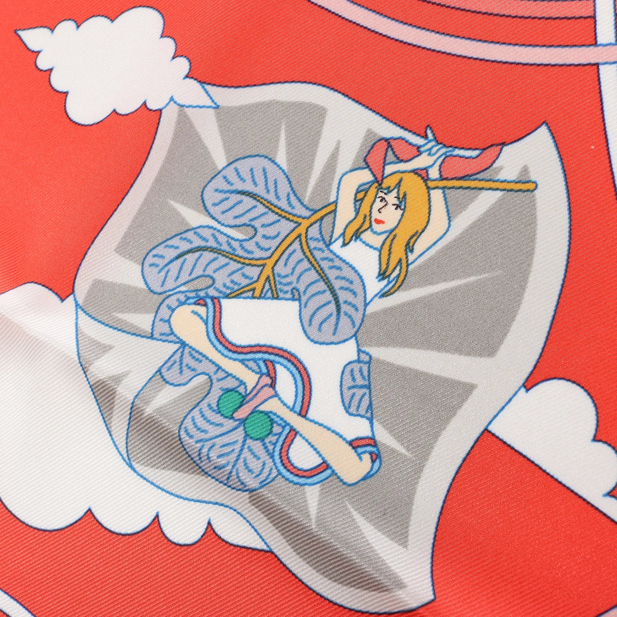 Hermès Carré 70 "CARRES VOLANTS" Silk handkerchief in Red