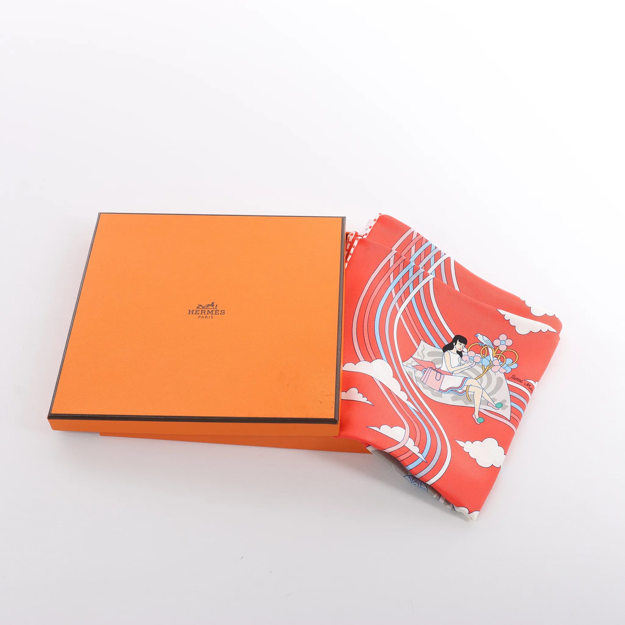 Hermès Carré 70 "CARRES VOLANTS" Silk handkerchief in Red