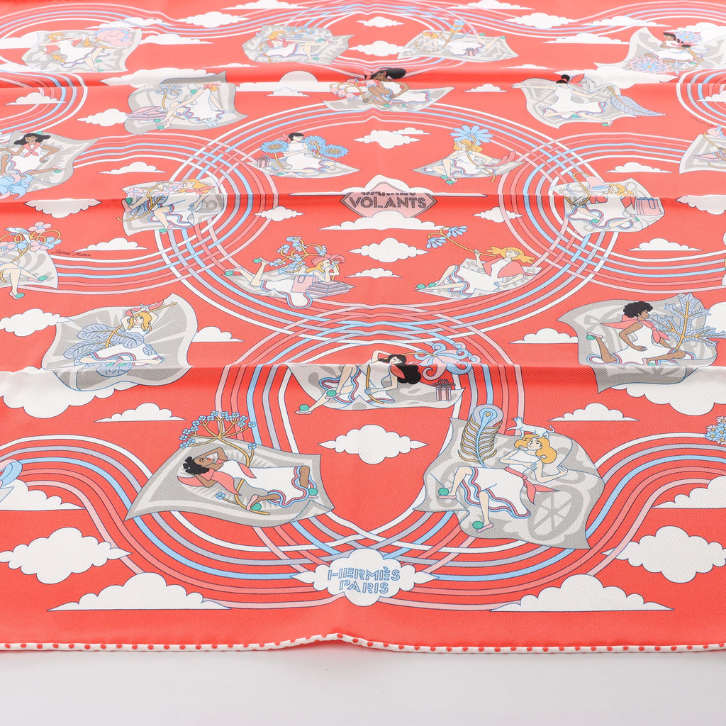 Hermès Carré 70 "CARRES VOLANTS" Silk handkerchief in Red