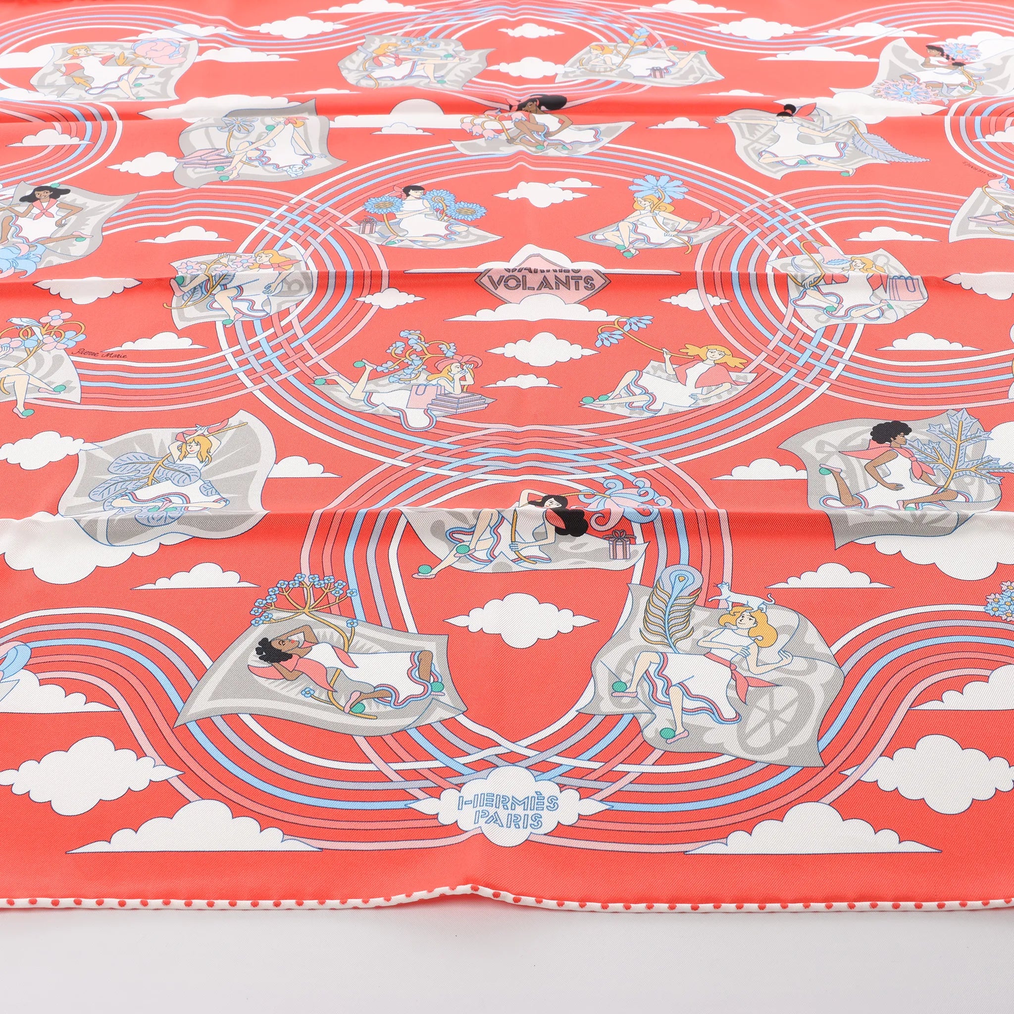Hermès Carré 70 "CARRES VOLANTS" Silk handkerchief in Red