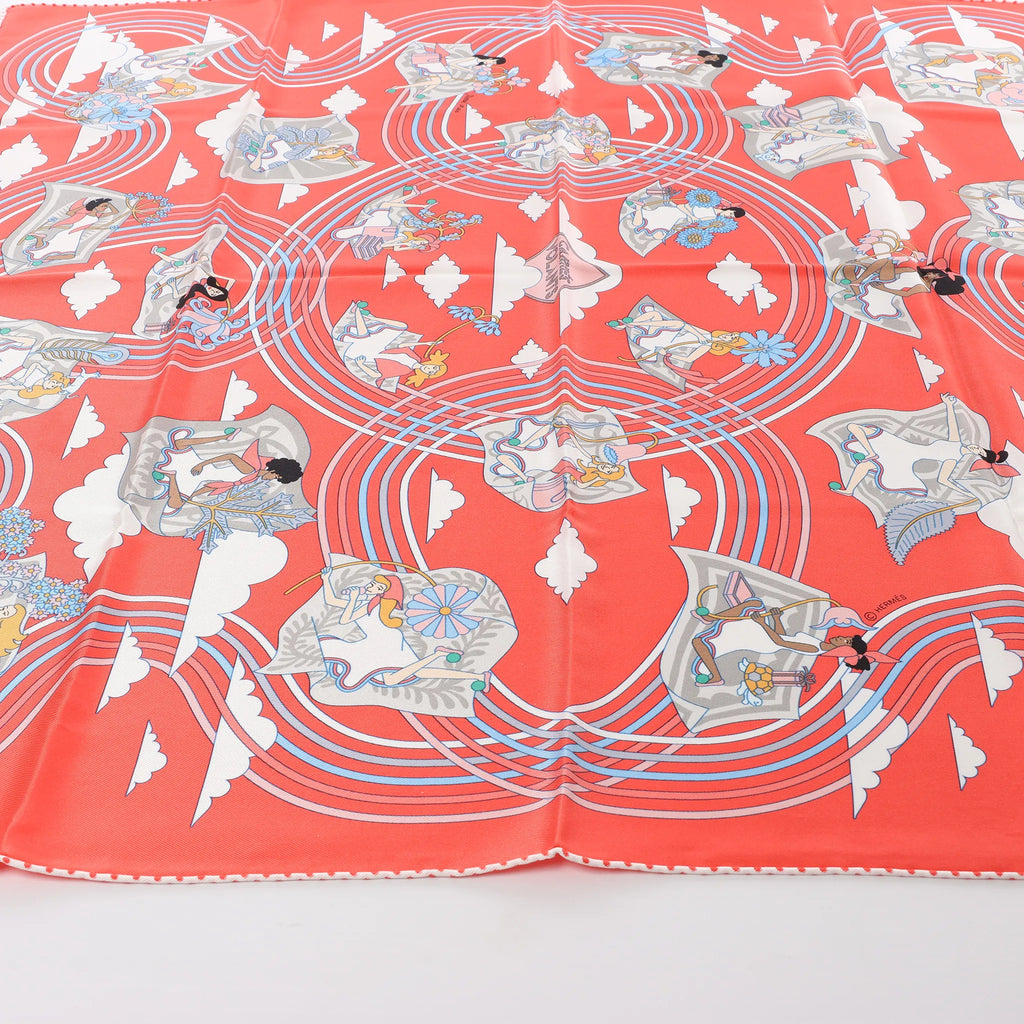Hermès Carré 70 "CARRES VOLANTS" Silk handkerchief in Red