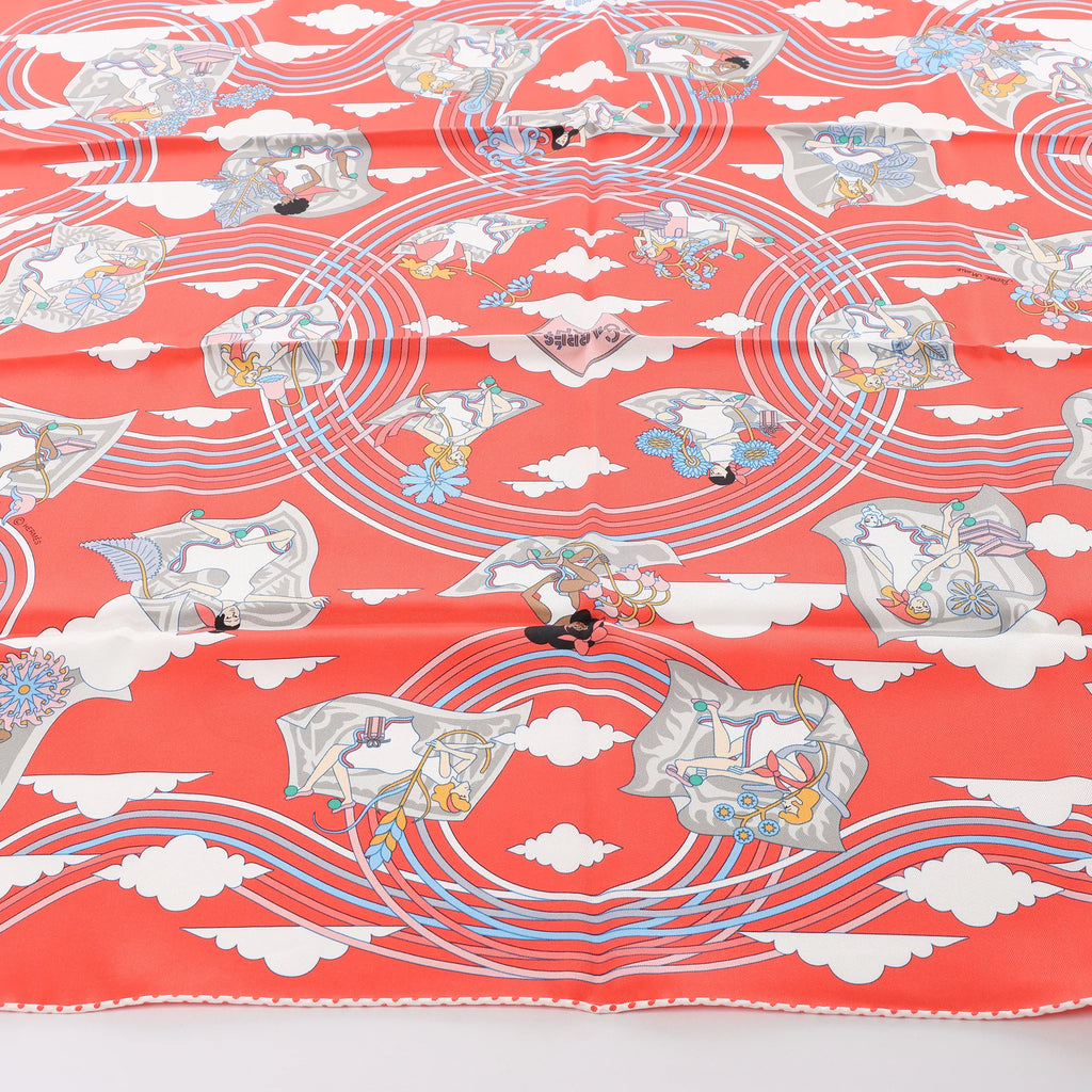 Hermès Carré 70 "CARRES VOLANTS" Silk handkerchief in Red