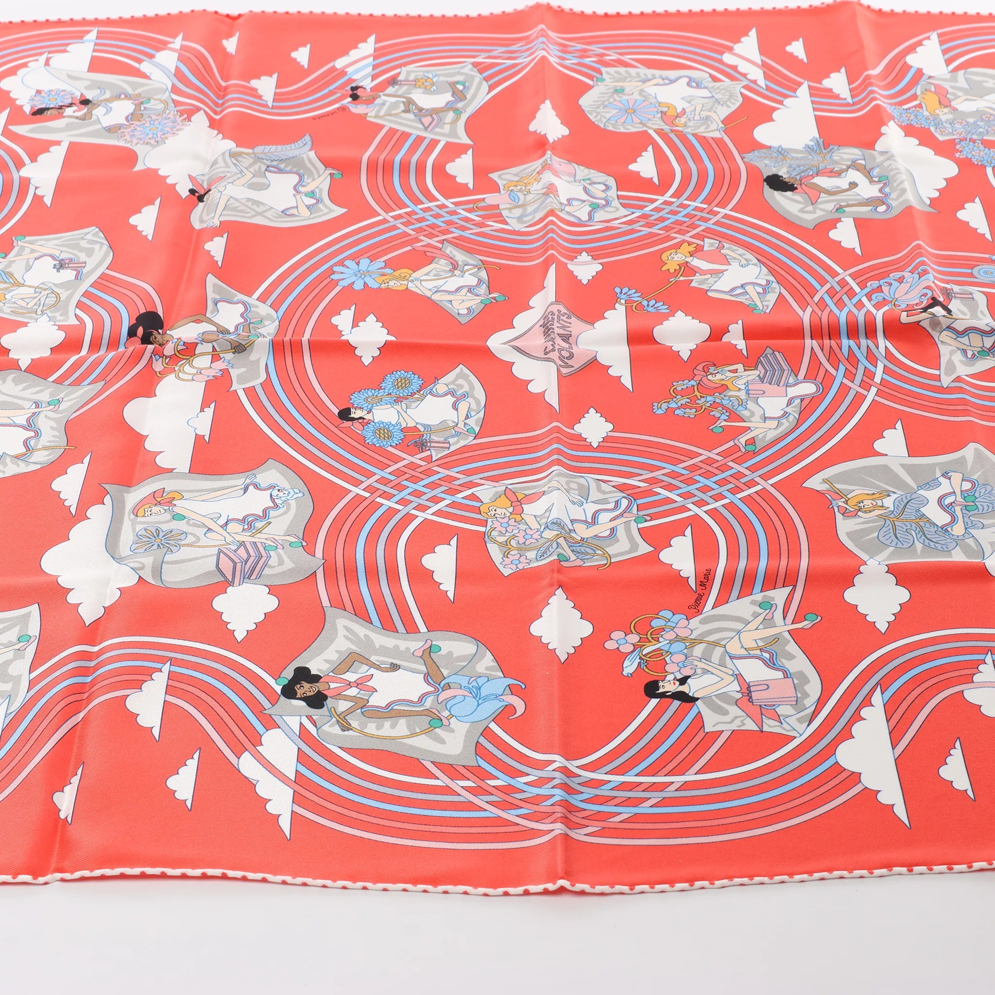 Hermès Carré 70 "CARRES VOLANTS" Silk handkerchief in Red
