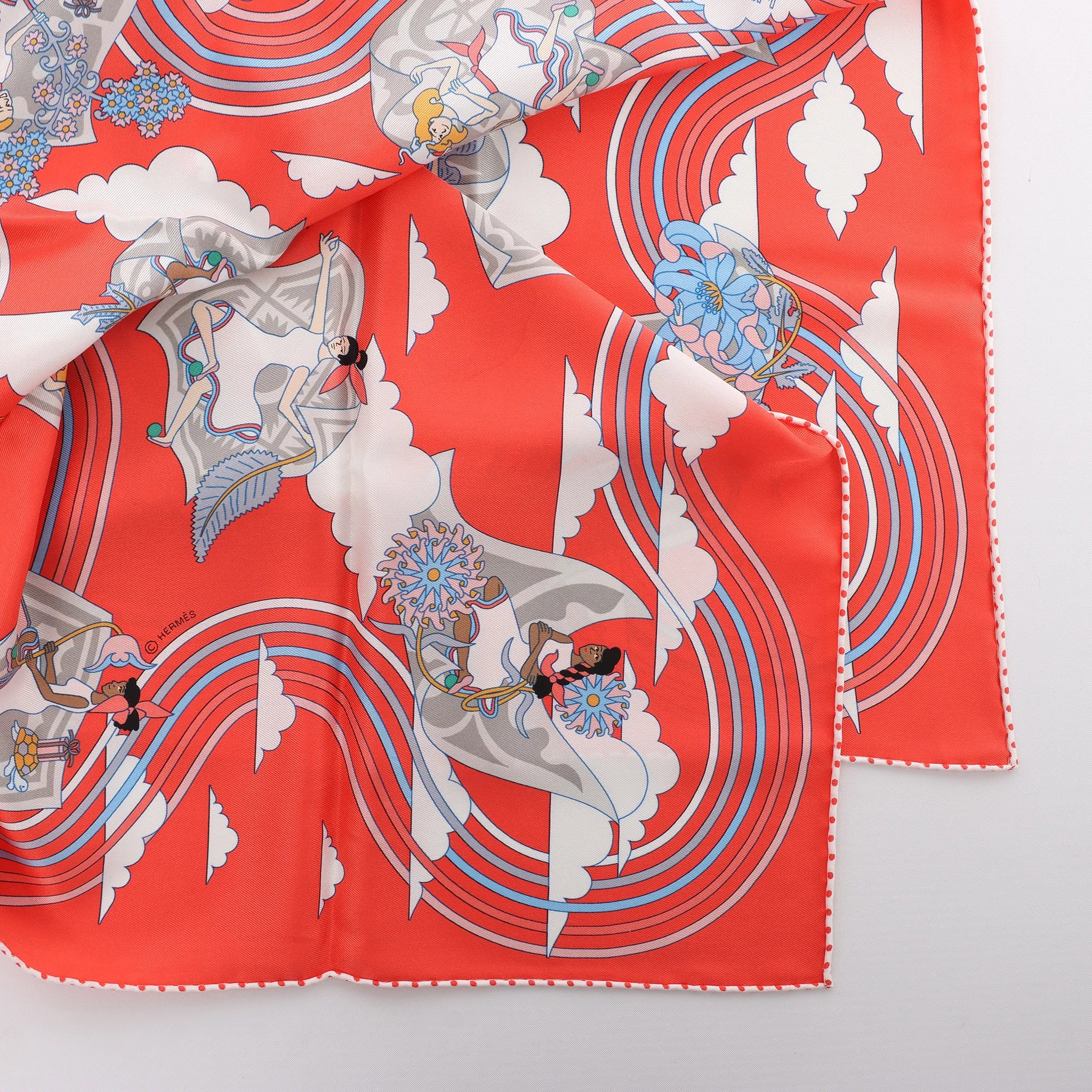 Hermès Carré 70 "CARRES VOLANTS" Silk handkerchief in Red