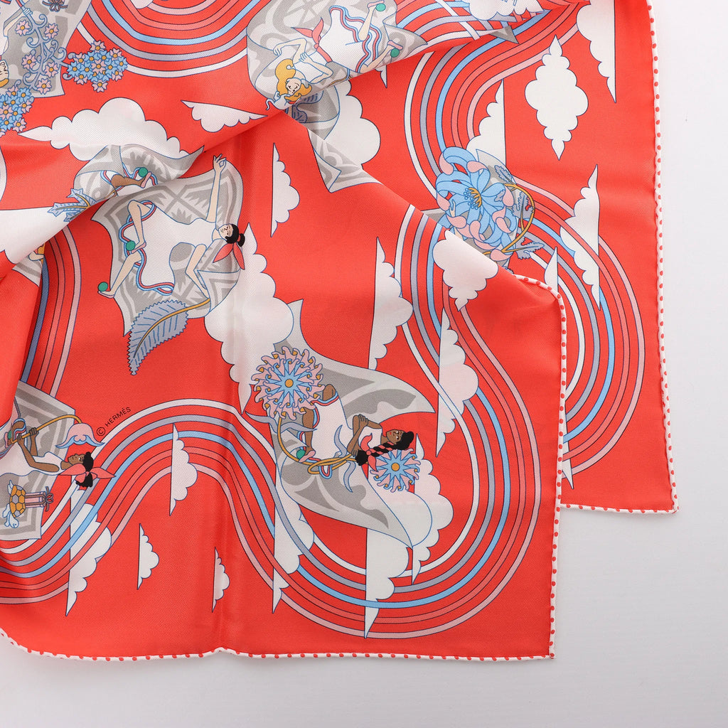 Hermès Carré 70 "CARRES VOLANTS" Silk handkerchief in Red