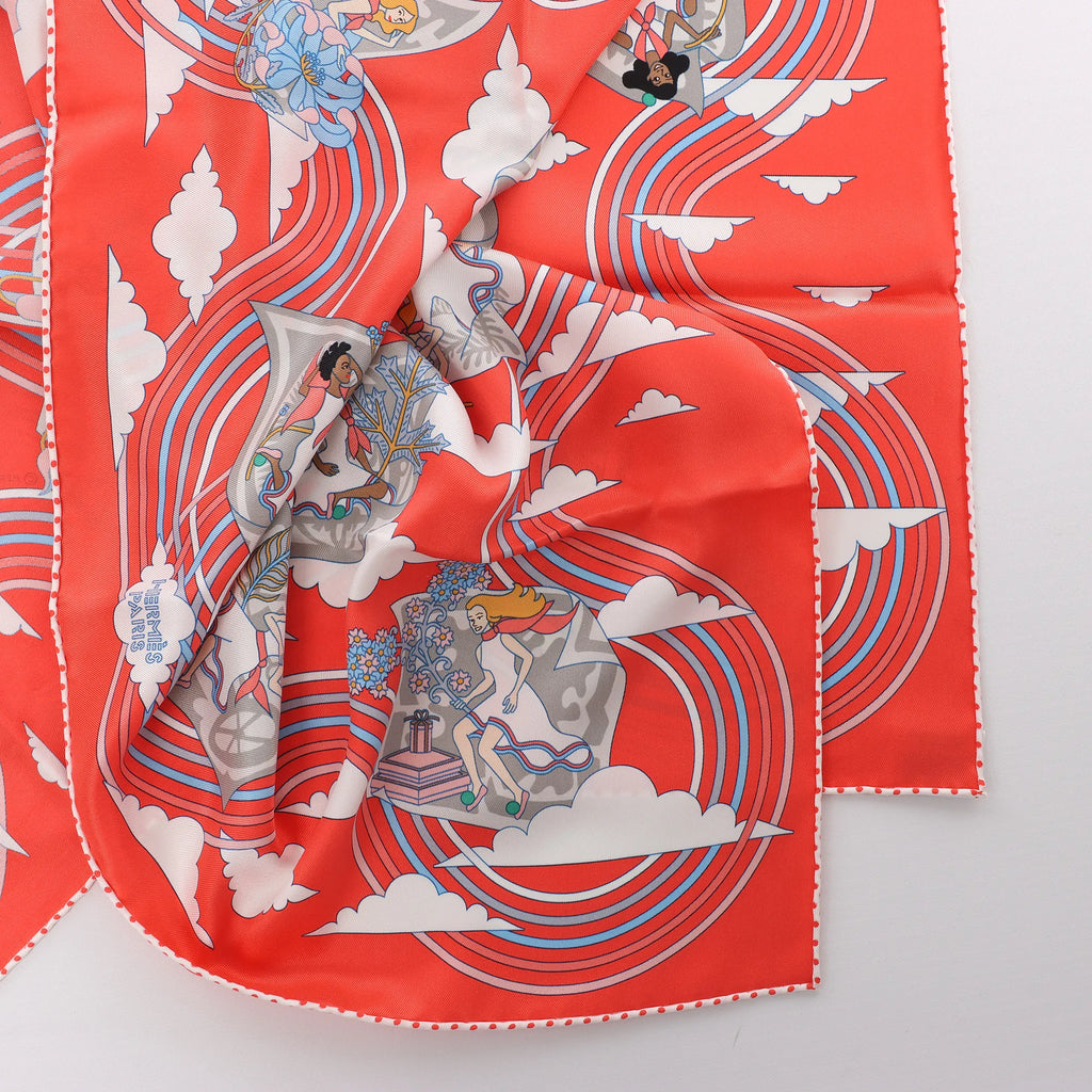 Hermès Carré 70 "CARRES VOLANTS" Silk handkerchief in Red