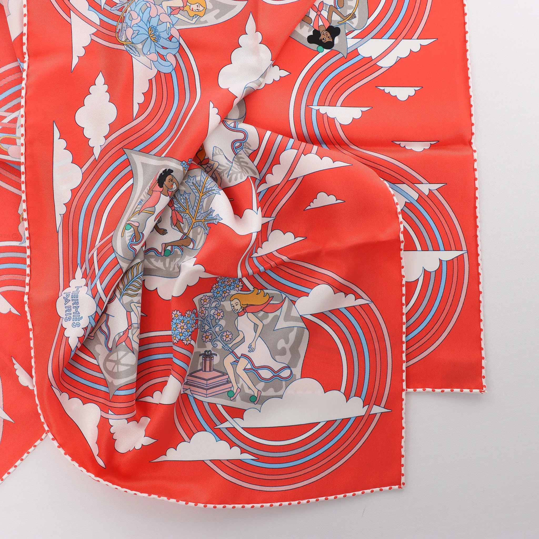 Hermès Carré 70 "CARRES VOLANTS" Silk handkerchief in Red