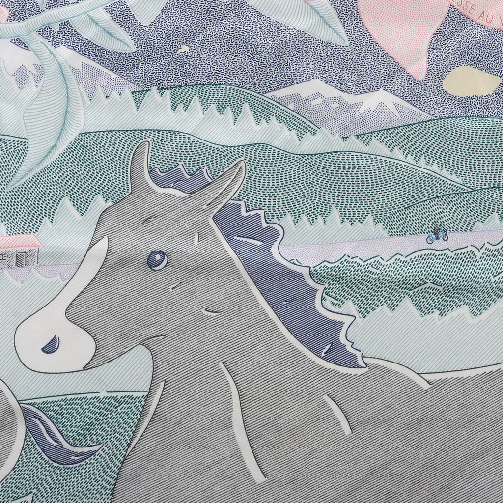 Hermès Carré 70 "Drunk by the wind" Silk handkerchief in Gray