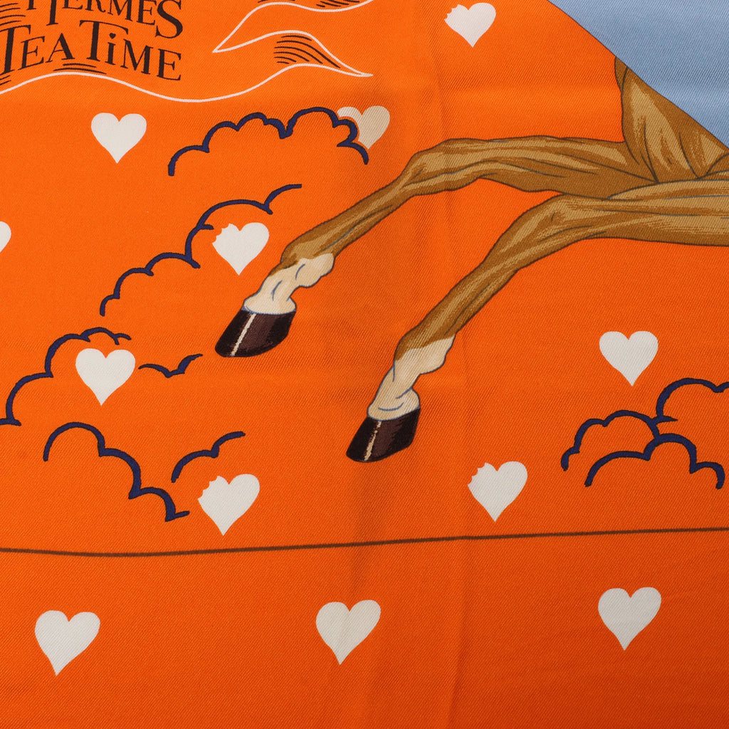 Hermès Carré 70 "Hermes Tea Time" Silk handkerchief in Orange