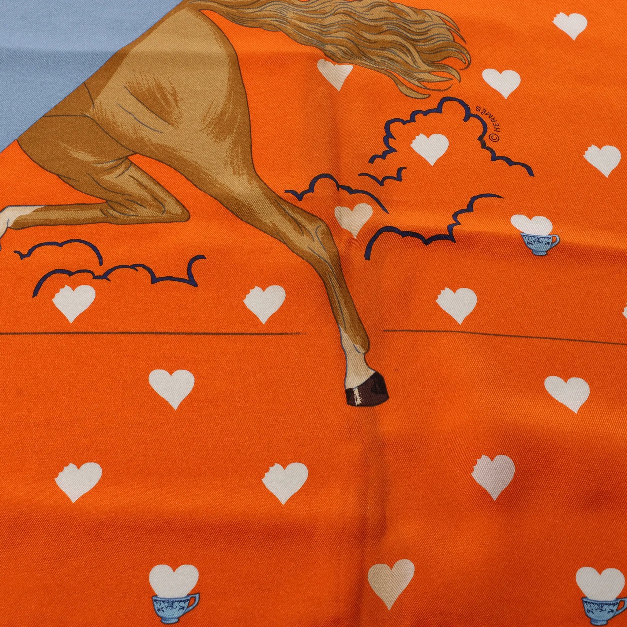 Hermès Carré 70 "Hermes Tea Time" Silk handkerchief in Orange