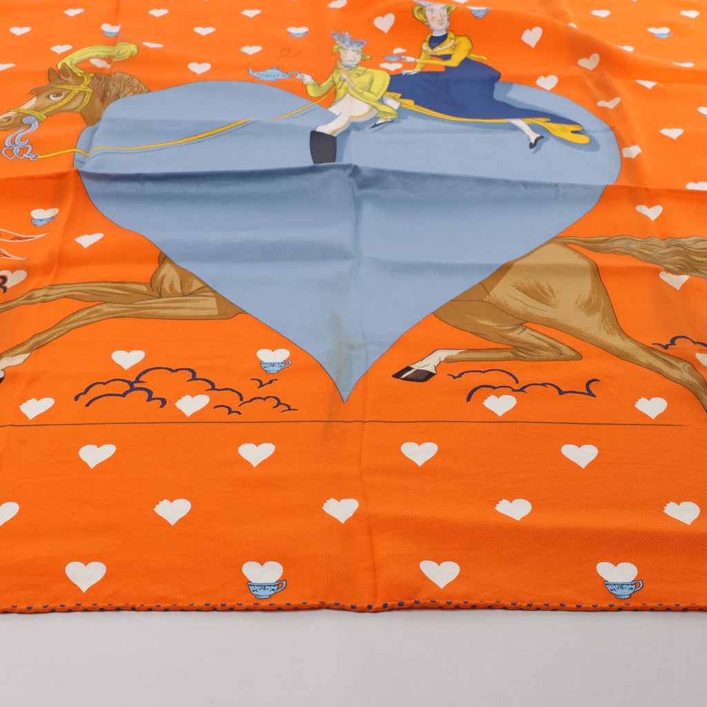Hermès Carré 70 "Hermes Tea Time" Silk handkerchief in Orange