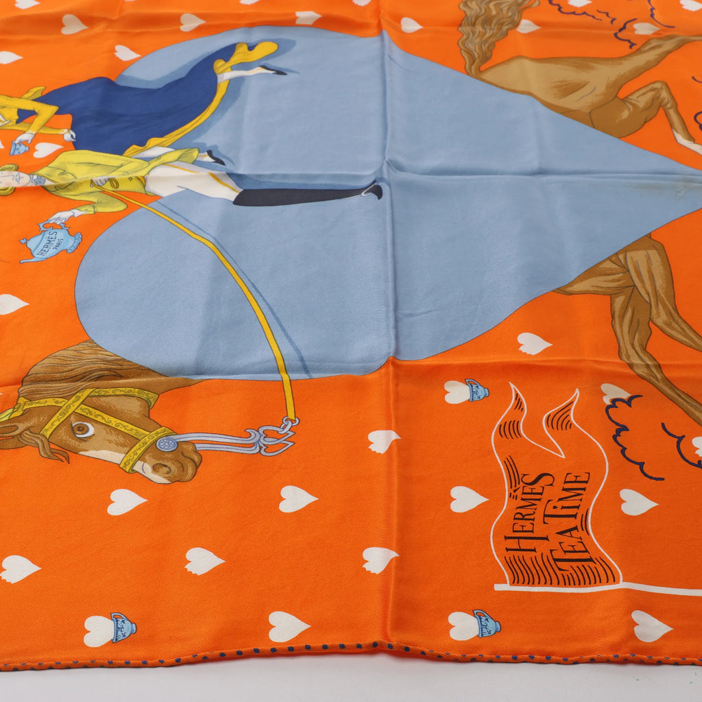Hermès Carré 70 "Hermes Tea Time" Silk handkerchief in Orange