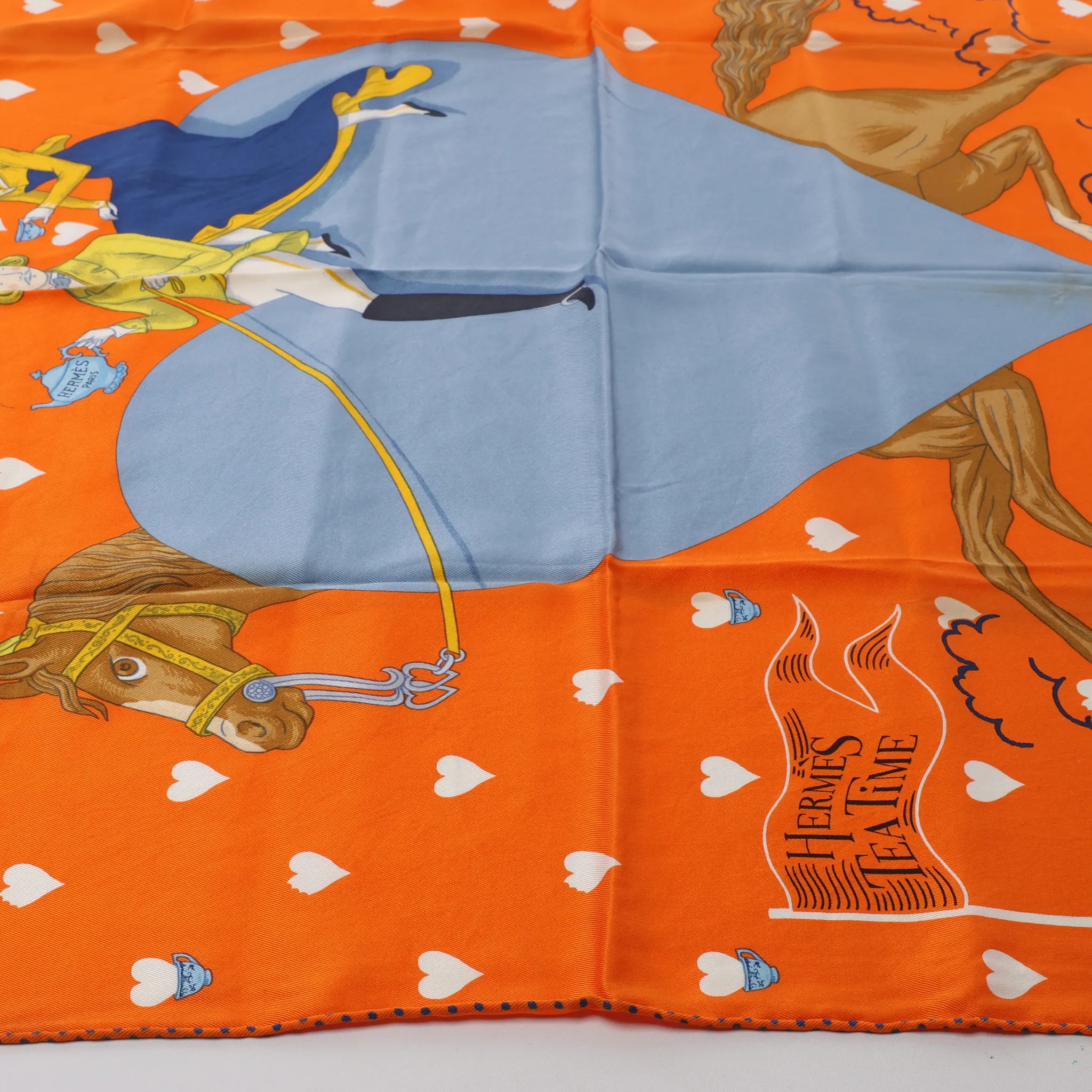 Hermès Carré 70 "Hermes Tea Time" Silk handkerchief in Orange