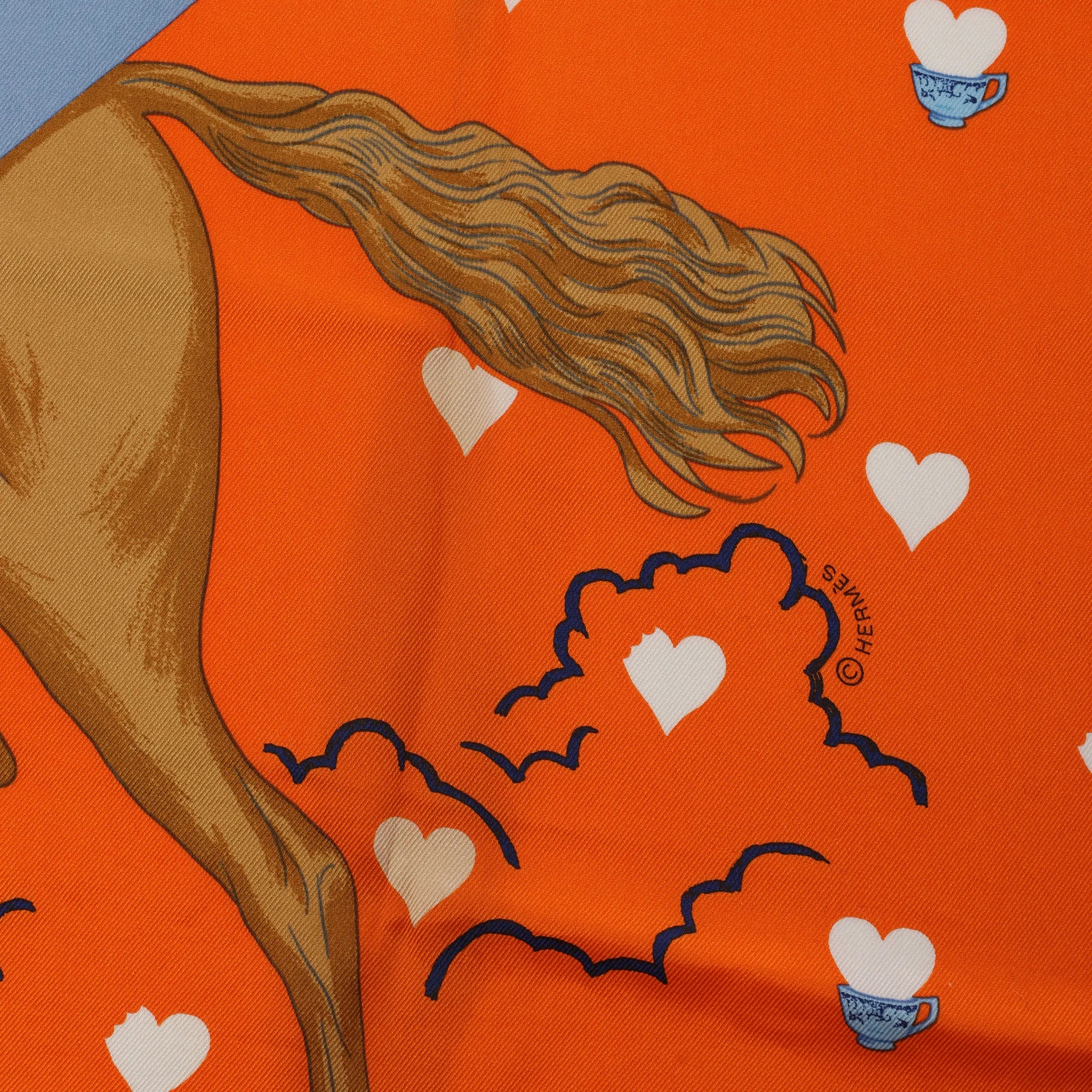 Hermès Carré 70 "Hermes Tea Time" Silk handkerchief in Orange