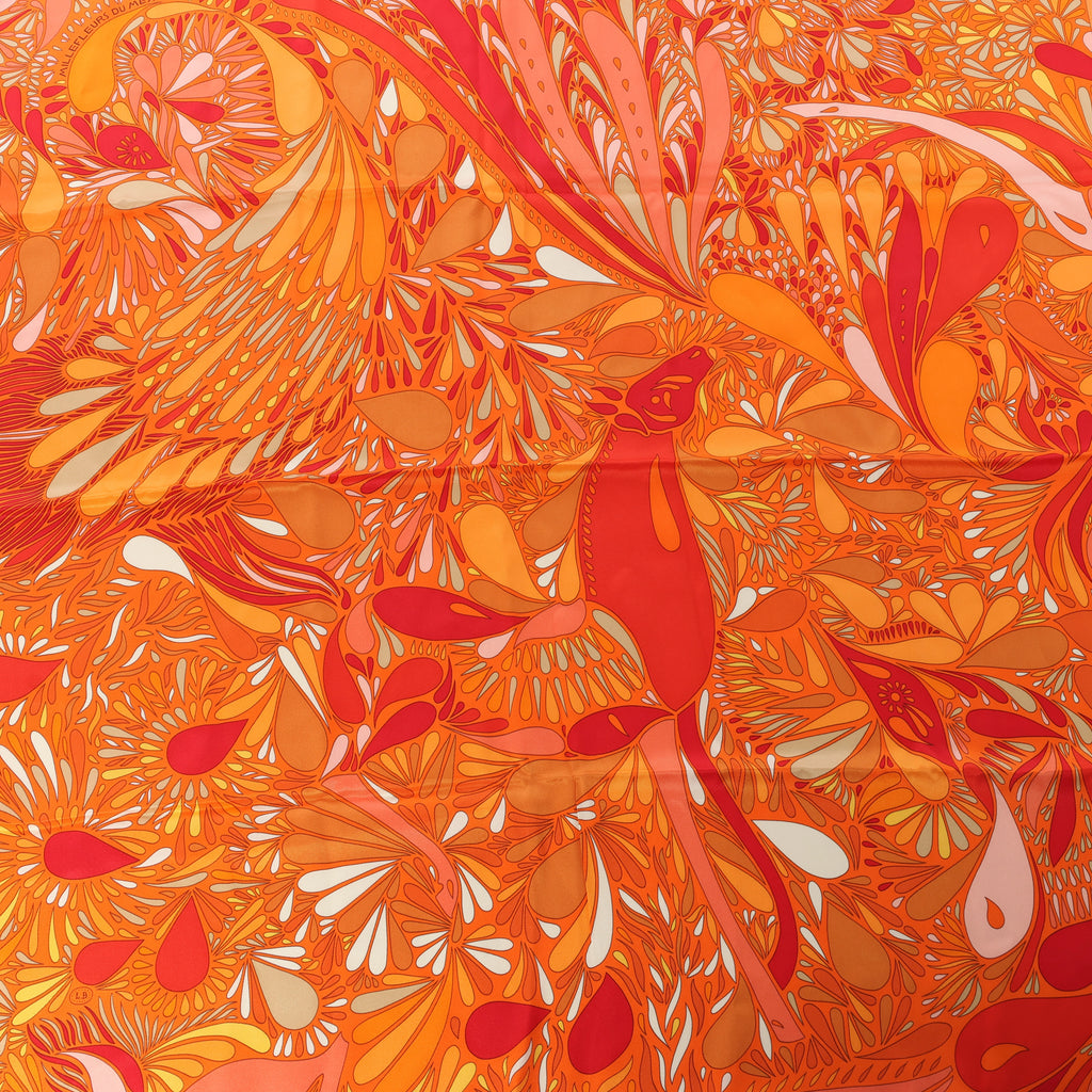 Hermès Carré 70 "MILLEFLEURS DU MEXIQUE" Silk handkerchief in Orange