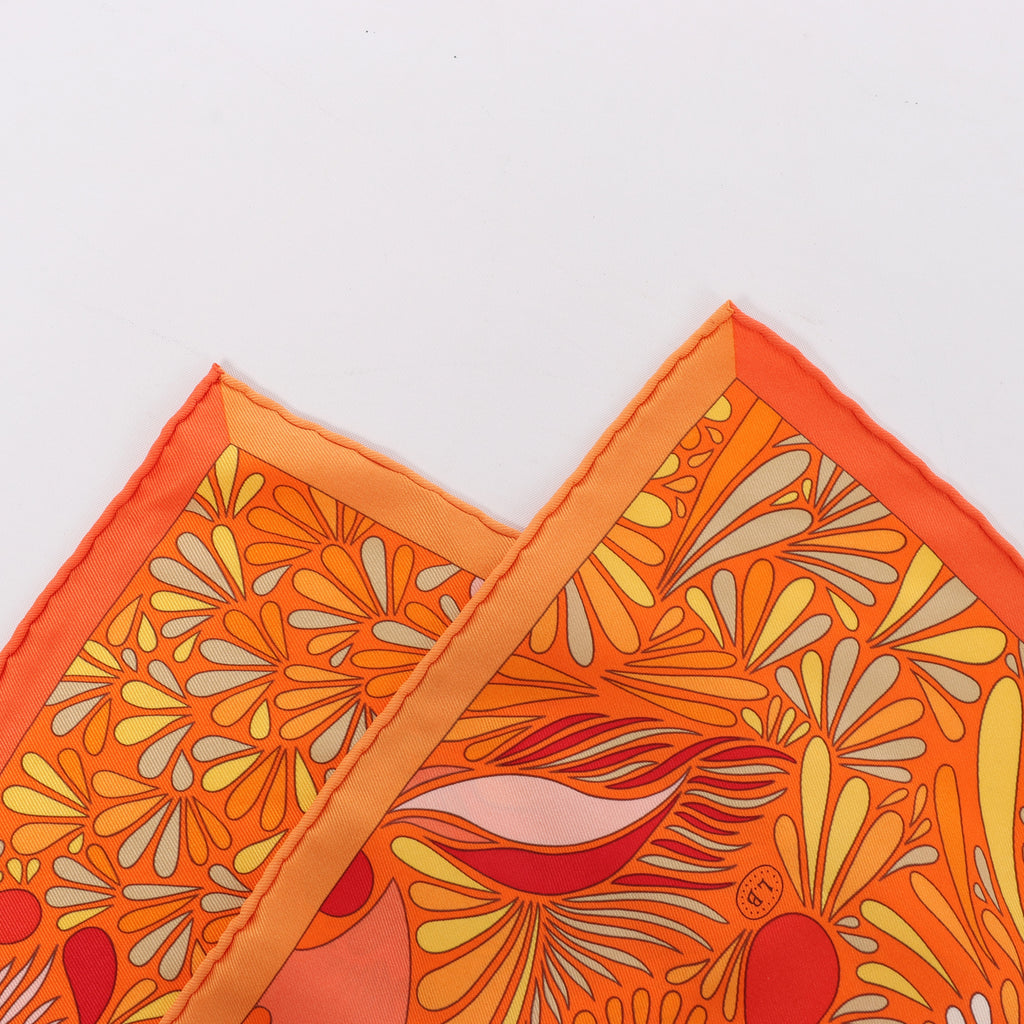 Hermès Carré 70 "MILLEFLEURS DU MEXIQUE" Silk handkerchief in Orange