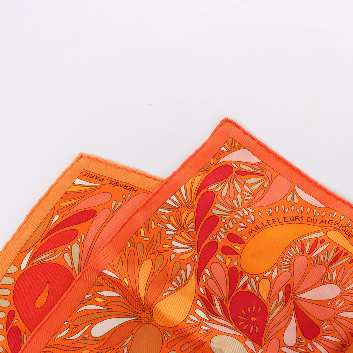 Hermès Carré 70 "MILLEFLEURS DU MEXIQUE" Silk handkerchief in Orange