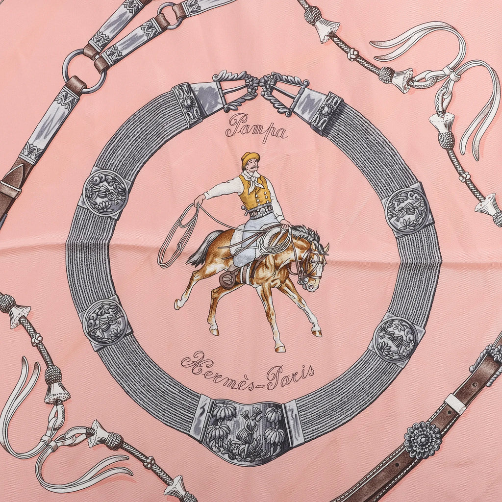 Hermès Carré 70 "Pampa prairie" Silk handkerchief in Pink