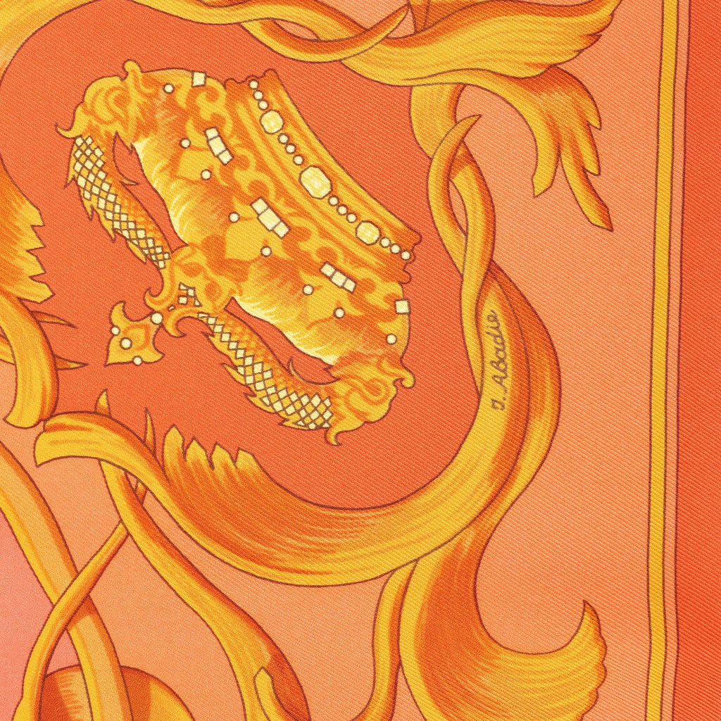 Hermès Carré 70 "VINTAGE CROWN" Silk handkerchief in Orange