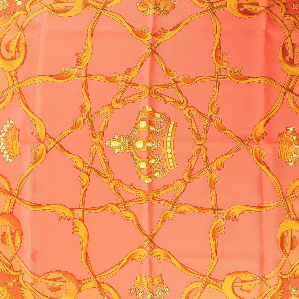 Hermès Carré 70 "VINTAGE CROWN" Silk handkerchief in Orange