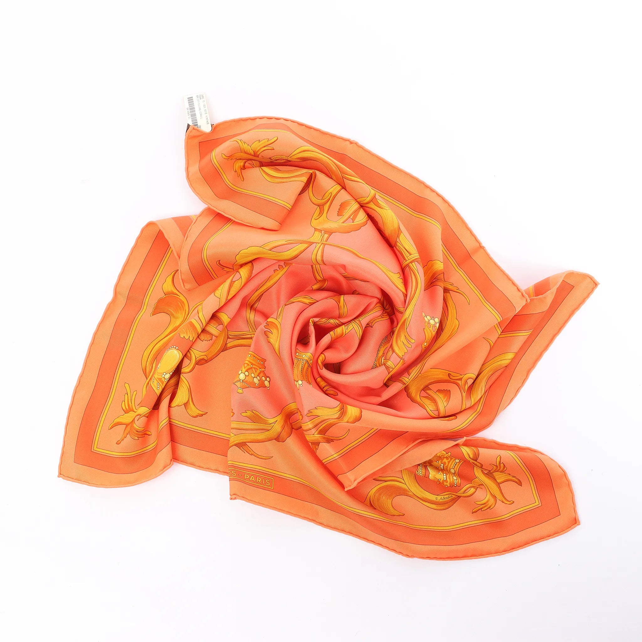 Hermès Carré 70 "VINTAGE CROWN" Silk handkerchief in Orange