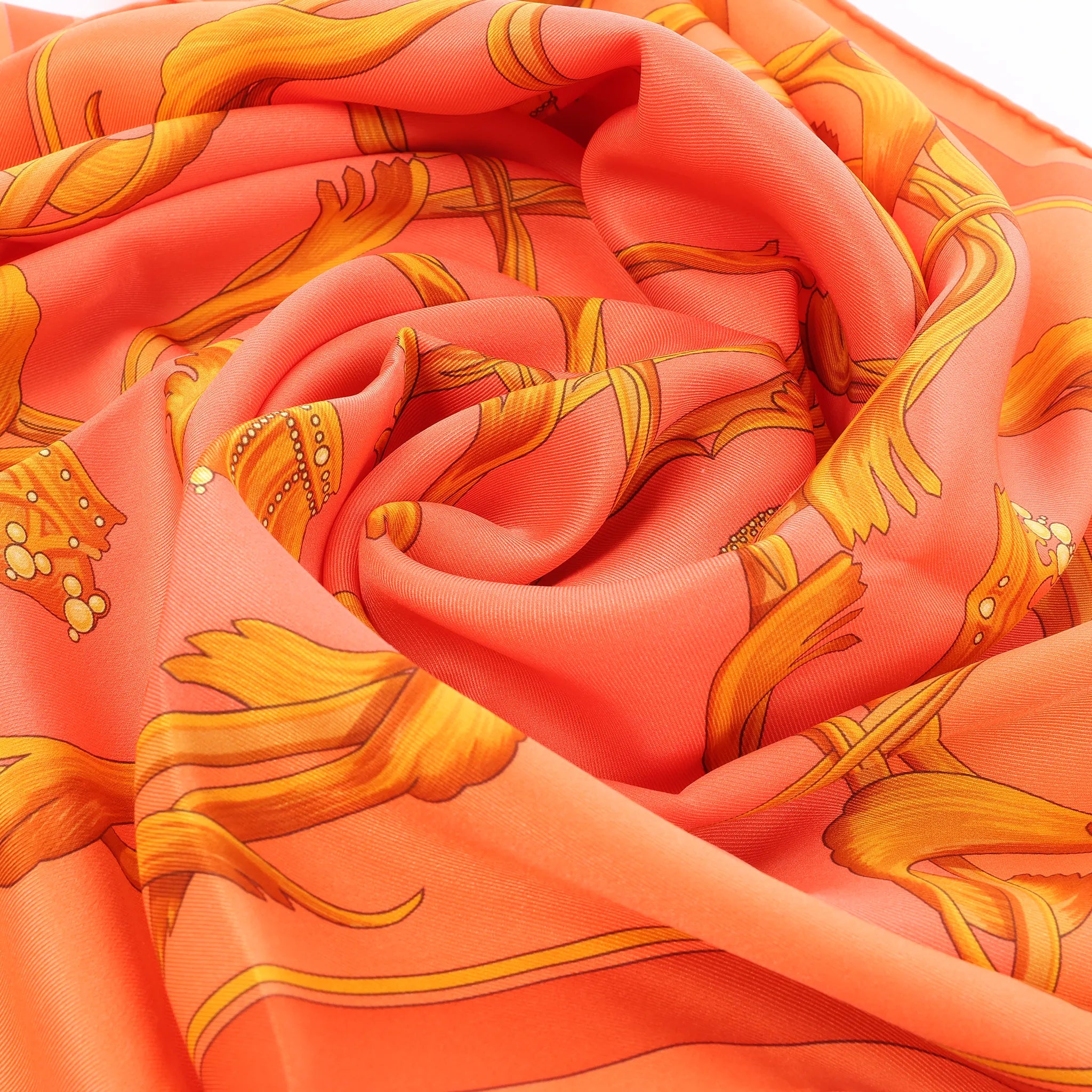 Hermès Carré 70 "VINTAGE CROWN" Silk handkerchief in Orange