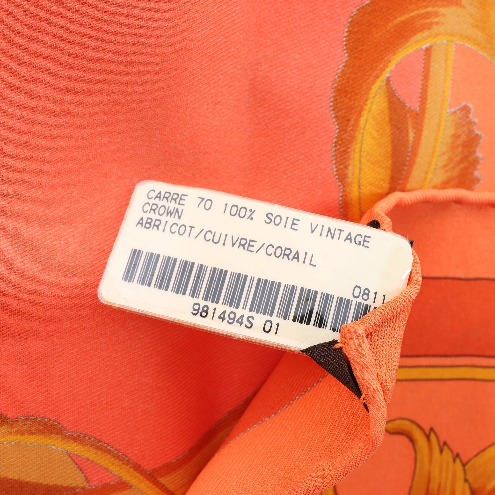 Hermès Carré 70 "VINTAGE CROWN" Silk handkerchief in Orange