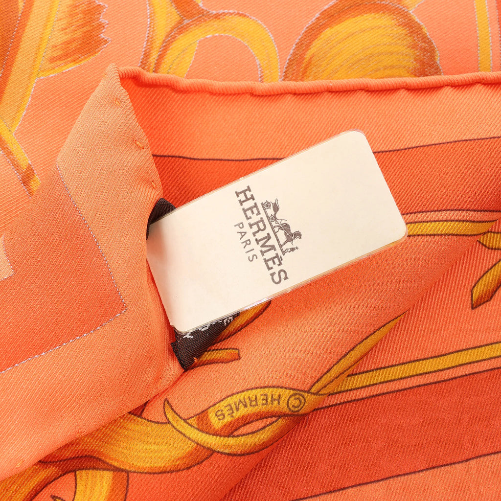 Hermès Carré 70 "VINTAGE CROWN" Silk handkerchief in Orange