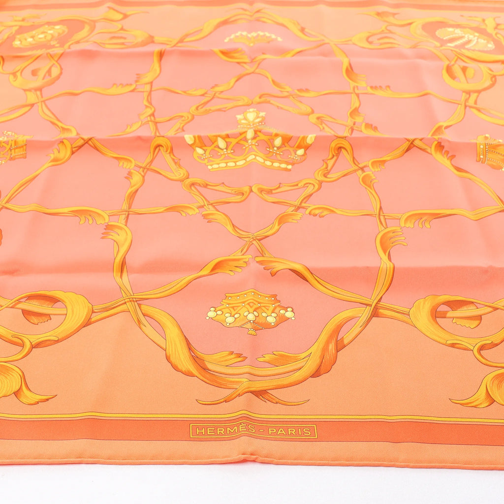 Hermès Carré 70 "VINTAGE CROWN" Silk handkerchief in Orange