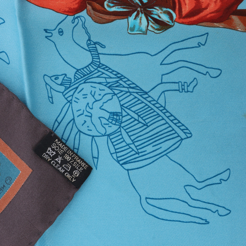 Pañuelo de seda Hermès Carré 70 "soleil de soie" en azul
