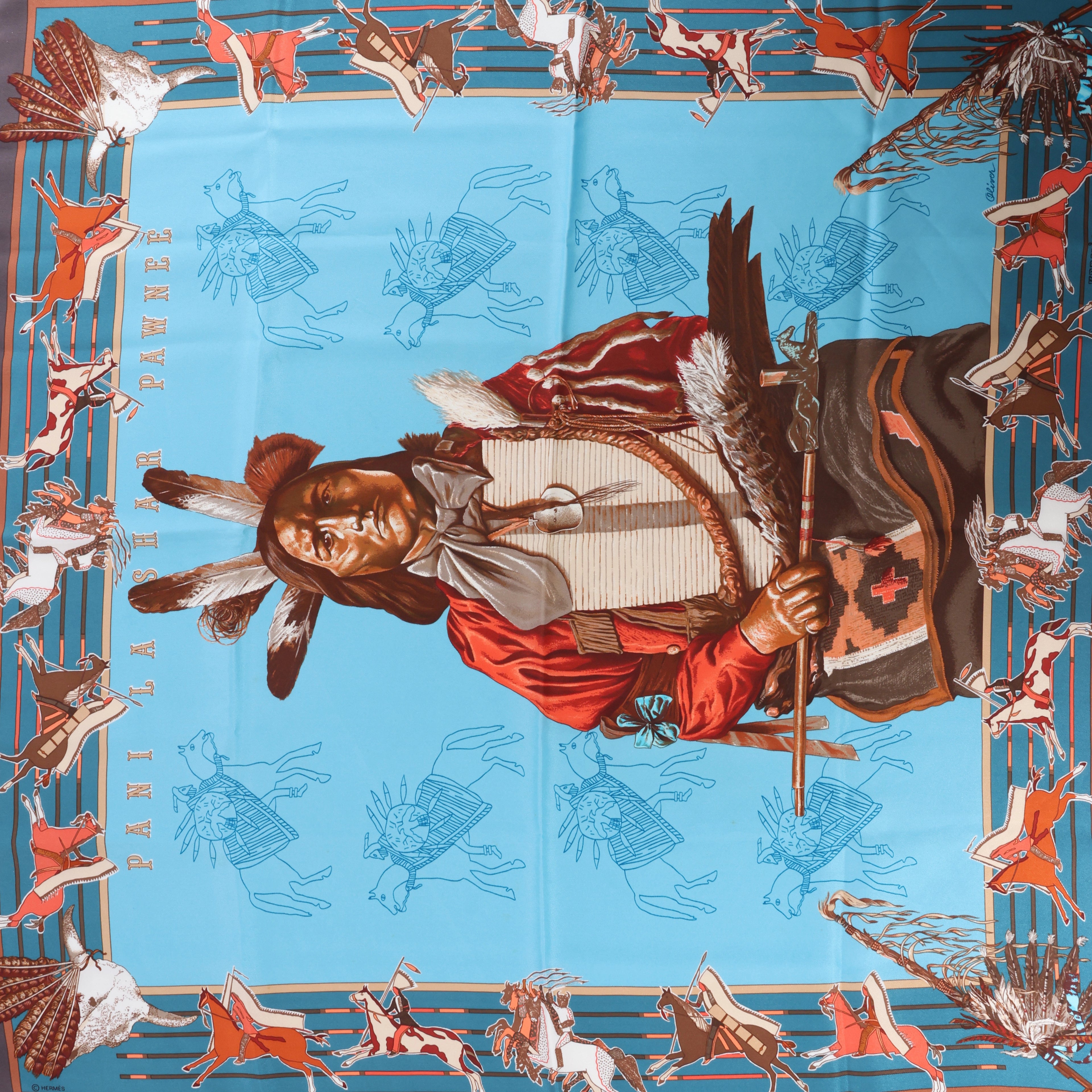 Pañuelo de seda Hermès Carré 70 "soleil de soie" en azul