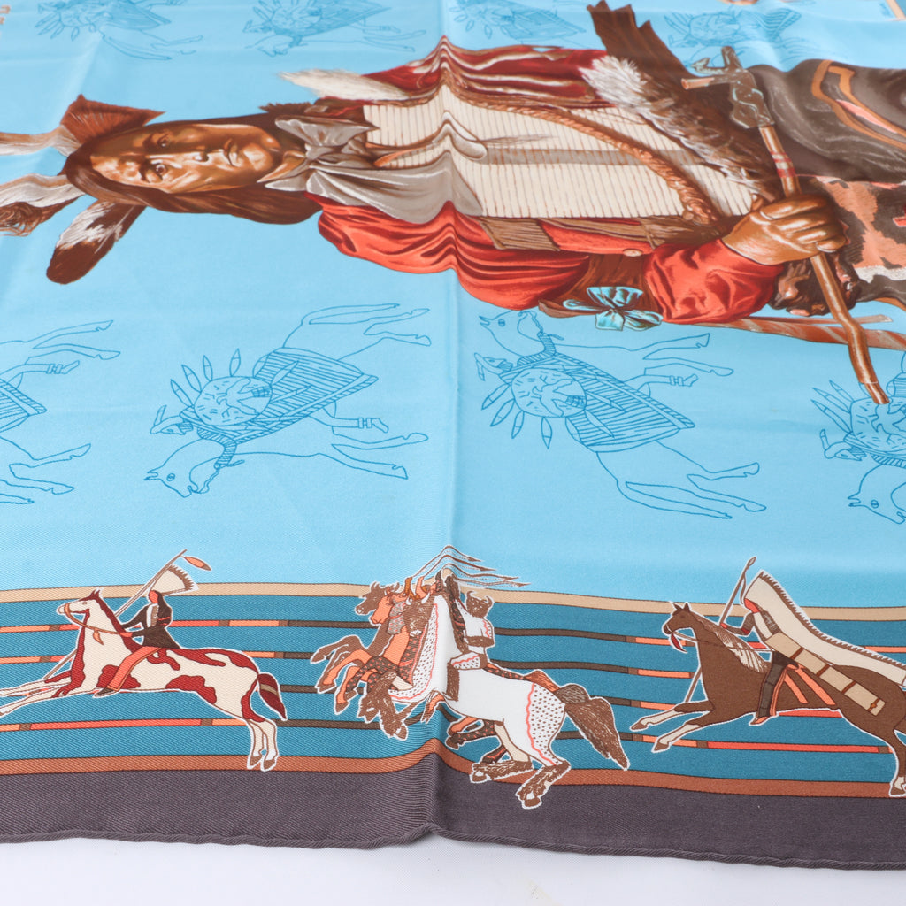 Pañuelo de seda Hermès Carré 70 "soleil de soie" en azul