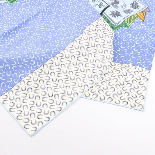 Hermès Carré 90 "À Cheval Sur Mon Carré" 100% Silk Scarf in Blue