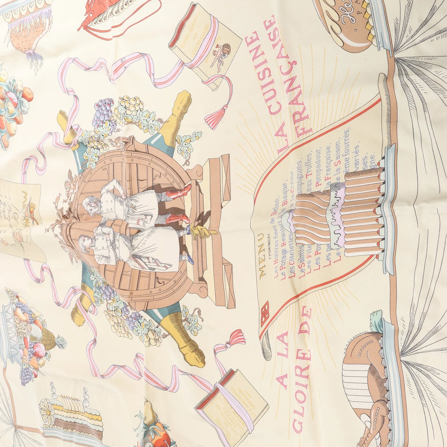 Hermès Carré 90 "A LA GLOIRE DE LA CUISINE FRANCAISE" Silk handkerchief in Blue