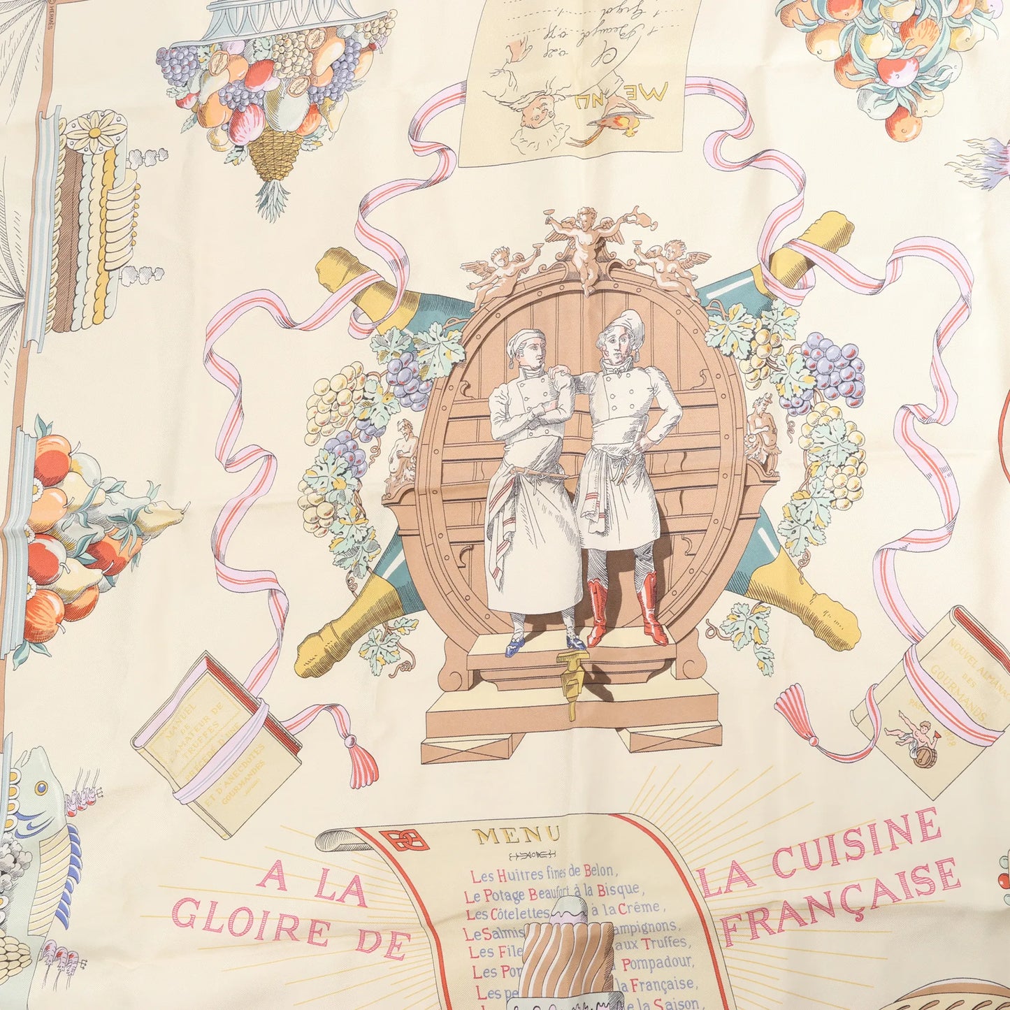 Hermès Carré 90 "A LA GLOIRE DE LA CUISINE FRANCAISE" Silk handkerchief in Blue
