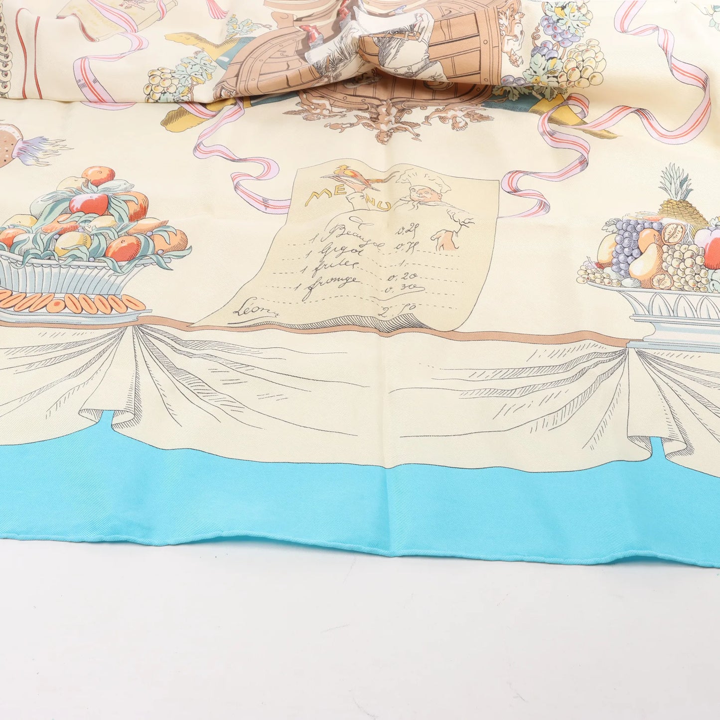 Hermès Carré 90 "A LA GLOIRE DE LA CUISINE FRANCAISE" Silk handkerchief in Blue