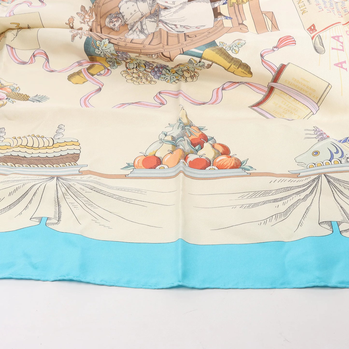 Hermès Carré 90 "A LA GLOIRE DE LA CUISINE FRANCAISE" Silk handkerchief in Blue