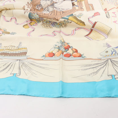 Hermès Carré 90 "A LA GLOIRE DE LA CUISINE FRANCAISE" Silk handkerchief in Blue