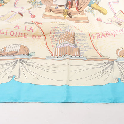 Hermès Carré 90 "A LA GLOIRE DE LA CUISINE FRANCAISE" Silk handkerchief in Blue