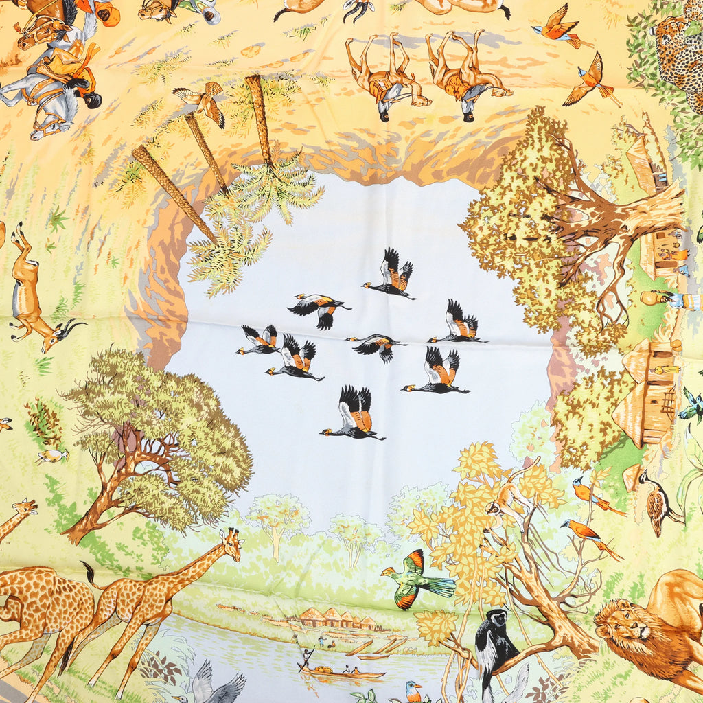 Hermès Carré 90 "AFRICA" Silk handkerchief in Brown