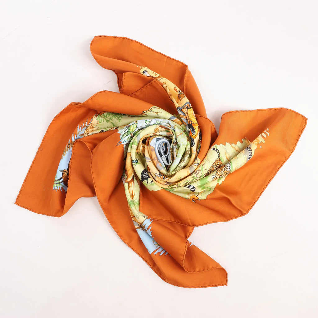Hermès Carré 90 "AFRICA" Silk handkerchief in Brown